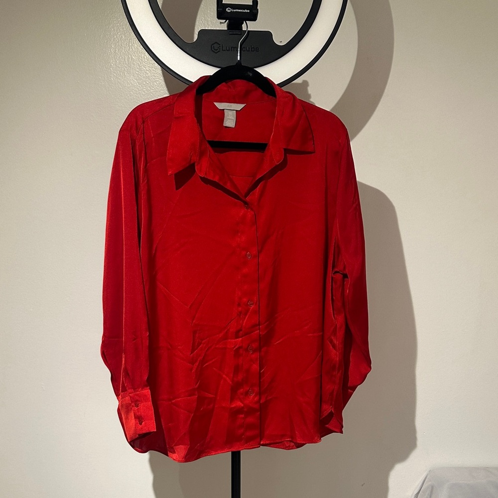 H&M Vibrant Red Button Down Shirt